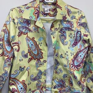 Vintage yellow button down with colorful decor